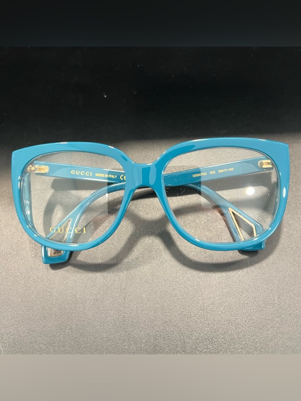Gucci Teal Cat-Eye Optical Glasses with Gold Accents